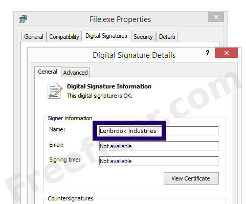 Screenshot of the Lenbrook Industries certificate